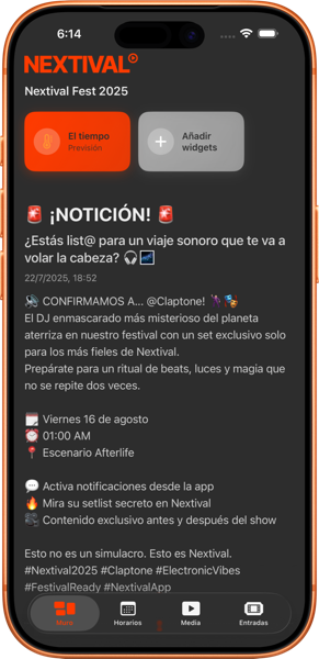 App móvil Nextival para gestión de festivales - Ticketing, line-up, mapas y engagement